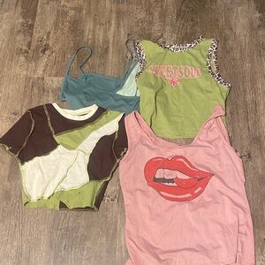 SHEIN Women's Crop Tops Set - Green, Pink, Brown